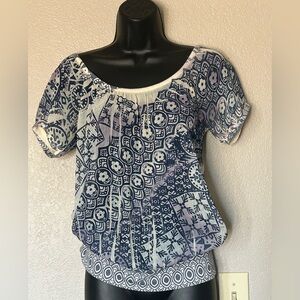 Fang Dolled Up Floral Graphic Flowy Sheer Blouse Top Shirt